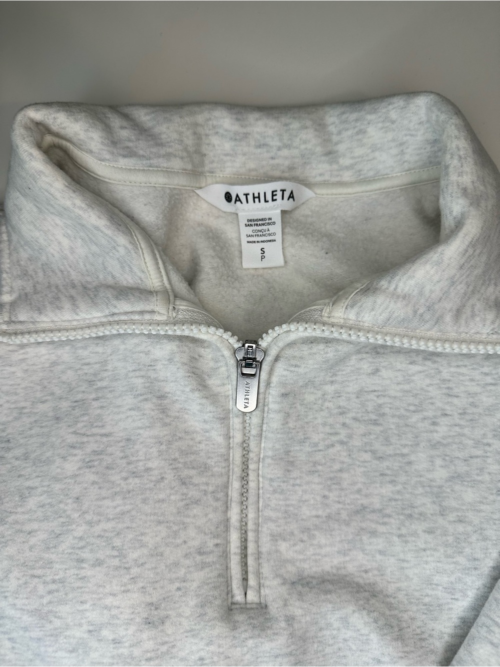 Athleta Heathered Cream Quarter-Zip Pullover - Picture 5 of 6